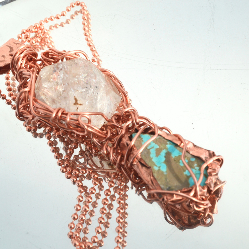 Genuine Turquoise Herkimer Diamond Copper Pendant - Picture 2 of 8